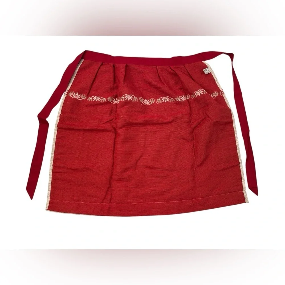 Vtg NEW Austria Half Apron 3 Pockets Red Blue RED Dutch Boy Girl Embroidered